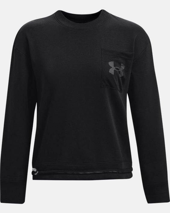 Damen UA Rival Fleece Oberteil mit Rundhalsausschnitt und Netzstoff, Black, pdpMainDesktop image number 4